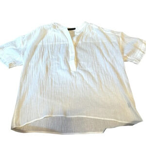 Jenni Kayne white cotton gauze tab collar short sleeved shirt M medium